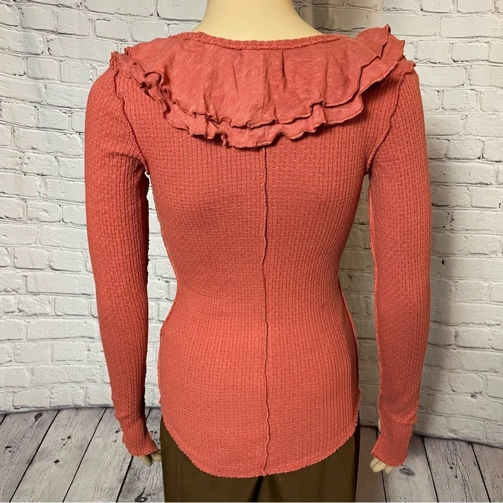 New Free People Bennet Ruffled Long Sleeve Terracotta Top Size XS